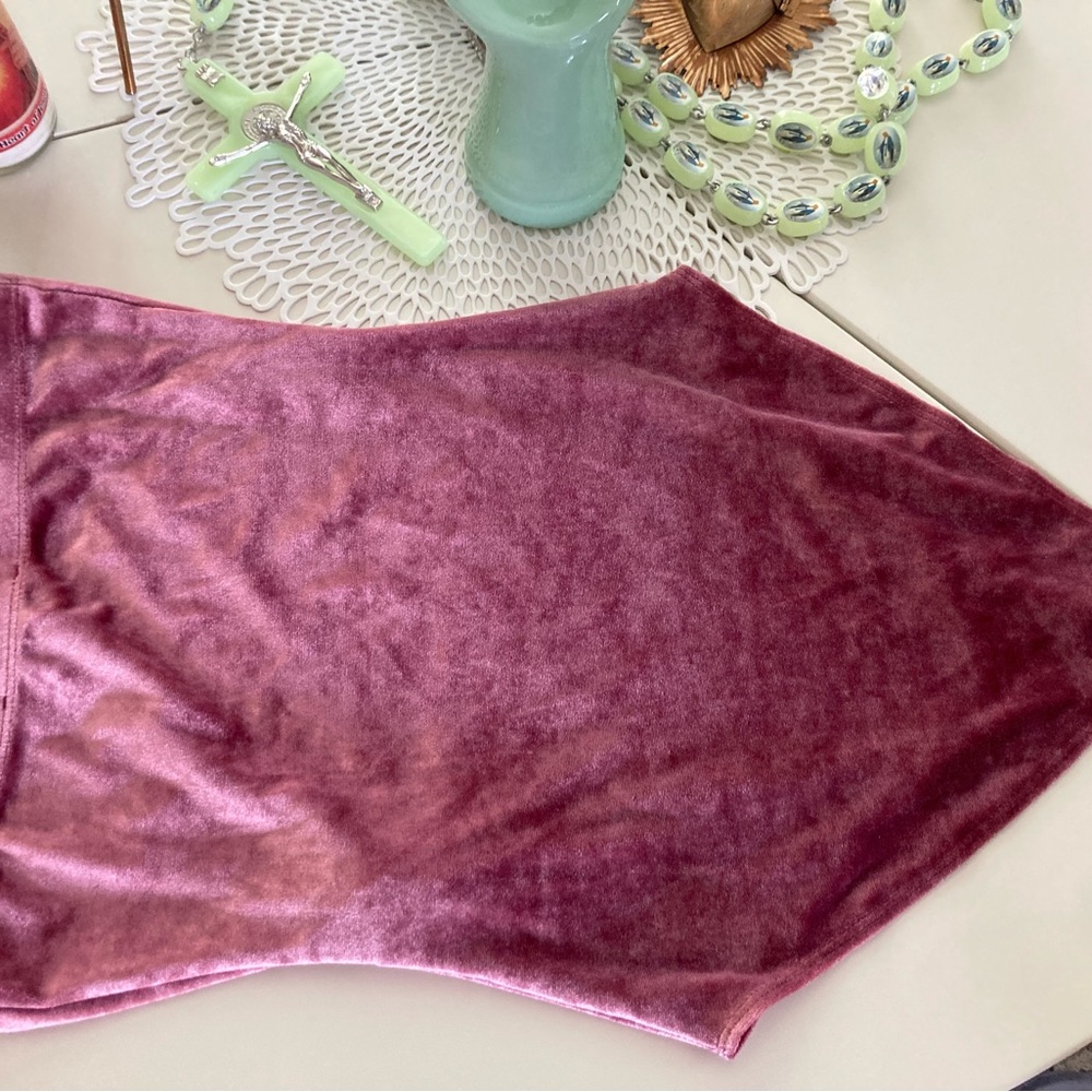 Blush Pink Velvet Strapless Bodysuit